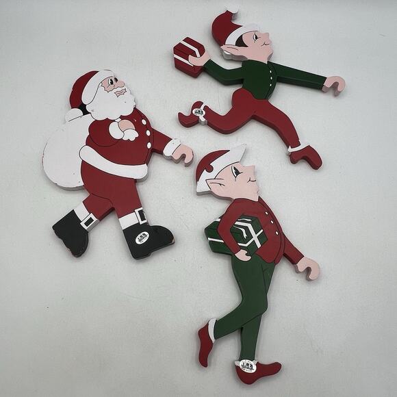Lot 3 Vtg Wood Elves Santa Christmas Ladder Climber NCE 90s Holiday Replacements - Picture 1 of 7